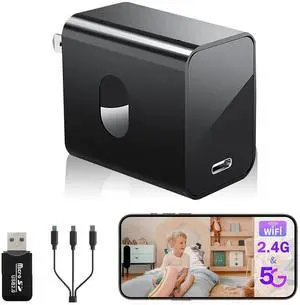 2.4G/5G WiFi Security Camera, 4K Body Camera Charger, Nanny Cam with 160° Wide Angle, Night Version, Motion Detection, Mini Cameras for Home Security