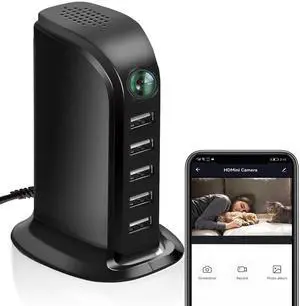 2024 New Hidden Camera Detector with Charger, 1080P WiFi Security Portable Camera, Mini Nanny Cam with Loop Working for Indoor Surveillance, No Audio up to 128GB SD Card (Not Included)