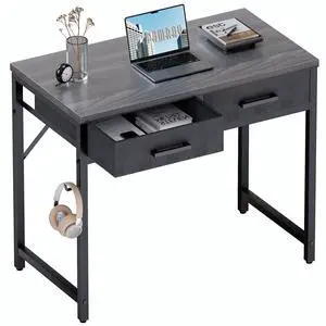 32 Inch Small Computer Desk with 2 Drawers for Bedroom Study Writing Home Office Table for Small Spaces Grey