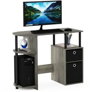 Simplistic Computer Study Desk, 15.6" D x 38.4" W x 28.5" H, French Oak Grey/Black