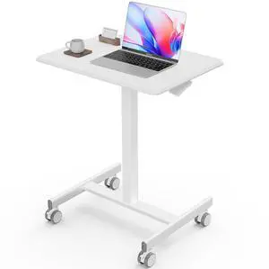 Mobile Small Stading Desk - Sit Stand Desk, Portable Rolling Laptop Desk with Lockable Wheels, Computer Workstations, Adjustable Height, White Mobile Small Stading Desk - Sit Stand Desk, Portable Rolling Laptop Desk with Lockable Wheels, Computer Workstations, Adjustable Height, White