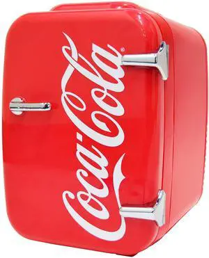Retro Coca-Cola Mini Fridge for Bedroom - Car, Office Desk & College Dorm Room - 4L/6 Can 12V Portable Cooler & Warmer for Food, Drinks & Skincare - AC/DC and Exclusive USB Option (Coke, Red)