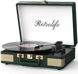Record Player 3 Speed Bluetooth Portable Suitcase Vinyl Player with Built-in Speakers Turntable Enhanced Audio Sound PU Leather Vintage Record Player 3 Speed Bluetooth Portable Suitcase Vinyl Player with Built-in Speakers Turntable Enhanced Audio Sound PU Leather Vintage