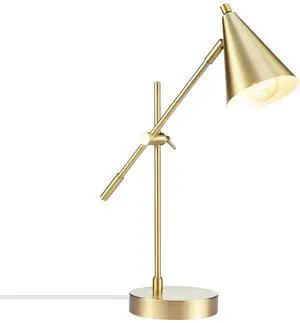 Electric x Novogratz 52887 18" Desk Lamp, Matte Brass Finish, Adjustable Height, Balance Arm, Rotary Switch on Shade, Modern Lighting for Bedroom or Office, E26 Base 50W Bulb