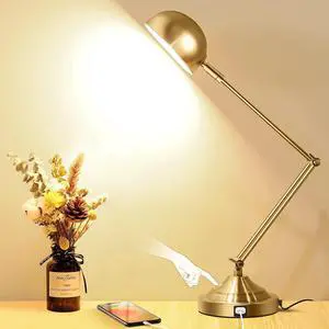 Architect Gold Dimmable Desk Lamp with USB Port, Adjustable Touch Control Vintage Lamp with 3 Color Modes, Brass Metal Retro Style Reading Light for Home Office, Bedside Table Architect Gold Dimmable Desk Lamp with USB Port, Adjustable Touch Control Vintage Lamp with 3 Color Modes, Brass Metal Retro Style Reading Light for Home Office, Bedside Table