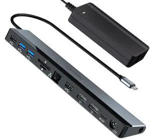 USB C Docking Station Dual Monitor with Power Adapter:  12-in-1 Thunderbolt 3 | 4 Dock, Dual 4K HDMI, 4 USB, Audio, Ethernet, SD/TF Slot, 18W PD Out, for Mac, HP, Dell, Lenovo, Surface, Asus, Acer