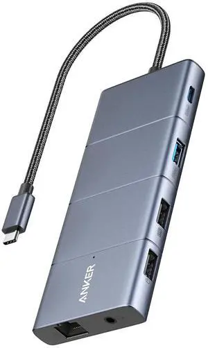 USB C Hub, 11-in-1 Docking Station Dual Monitor, 10 Gbps USB-C and USB-A Data Ports, 4K HDMI and DisplayPort, 85W Power Delivery, 2 Data Ports, Ethernet, for XPS