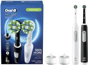 Pro 1000 CrossAction Electric Toothbrush, Black and White, 2 Count