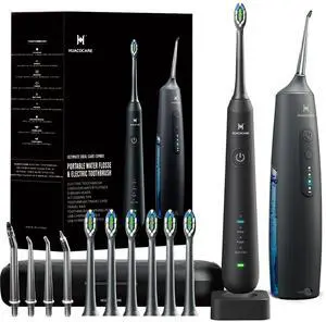 2-1 Oral Clean Kit- Water Dental flosser & Electric Toothbrush Combo- Brushing & Flossing- for Teeth Cleaning and Gum Health (Black)