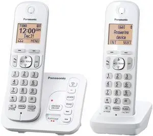 2 Handset Cordless Phone with Digital Answering System and Caller ID, Expandable Up to 6 Handsets White - Two Handsets with Call Block DECT 6.0 Model KX-TG7122SK