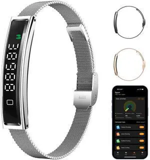 Smart Bracelet,Activity&Fitness Trackers,Touch Screen/Sleep Tracker/Heart Rate/Blood Oxygen,5ATM Waterproof,Multiple Sports Modes,Free App for iOS Android (Steel Belt, Silver)