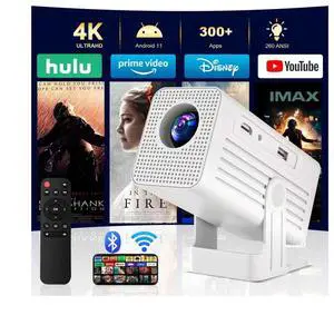 [Smart Projector with Apps] 4K Supported Mini Projector with Wifi and Bluetooth,  Movie Projector for Bedroom Celling Camping & Outdoor Use, Portable Projector with Speaker, Auto Keystone