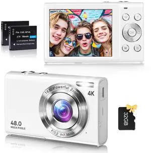 Digital Camera, 4K Vlogging Camera for YouTube Autofocus 48MP UHD Cameras for Photography with Anti-Shake, 16X Digital Zoom Point and Shoot Digital Camera with 32GB Card for Teens Adult Beginner-White Digital Camera, 4K Vlogging Camera for YouTube Autofocus 48MP UHD Cameras for Photography with Anti-Shake, 16X Digital Zoom Point and Shoot Digital Camera with 32GB Card for Teens Adult Beginner-White