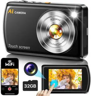 Digital Camera, Cameras for Photography with WiFi, Vlogging Camera for Kids with Dual Lens 3.6" IPS Touch Screen, Creative Doodle AI Camera Recognizes Everything, with 32 GB Card for Teens, Kids