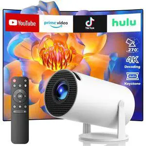 Projector with WiFi and Bluetooth- Mini Projector, 4K Support Android 11.0 Portable Movie Projector, 270° Rotation Automatic Vertical Keystone Correction, Compatible with iphone/TV Stick/HDMI/USB