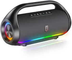 Bluetooth Speaker, IPX5 Waterproof Portable Bluetooth Speaker with Powerful Bass & LED Lights, BT5.3, Wireless Stereo Pairing for Home Party, Beach, Outdoor Camping, Support USB/TF Card/AUX/TWS