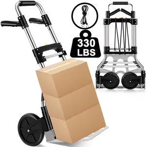 330 LB Capacity Folding Hand Truck Dolly Cart, Portable Aluminum Dolly Cart with Telescoping Handle and Rubber Wheels for Moving,Shopping,Travel,Office Use.