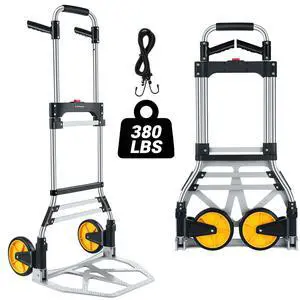 380 LB Capacity Folding Hand Truck Heavy Duty Foldable Dolly Cart with Wheels, Aluminum Collapsible Hand Cart Portable Trolley Dolley with Telescoping Handle for Moving Use