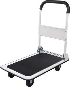 Foldable Push Cart Platform Cart 330lbs Capacity 4 Wheels 28.7x18.5x32.3inches White Small Flatbed Cart