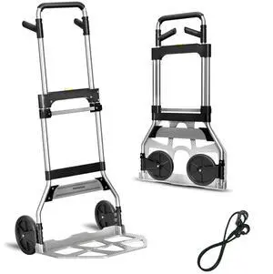Folding Hand Truck Dolly Cart,340LB Capacity Portable Aluminum Dolly Cart with Telescoping Handle and 7 Inch Rubber Wheels for Moving,Shopping,Travel,Office Use
