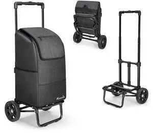 2 in 1 Shopping Cart for Groceries, 330 lbs Grocery Cart on Wheels, Foldable Utility Carts with Wheels, Hand Truck with Waterproof Tote Bag for Shopping, School, Laundry, Craft Show, Black