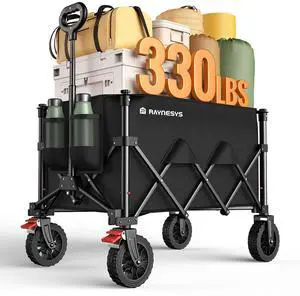 Wagons Carts Foldable, Collapsible Foldable Wagon 330lbs Capacity, Large Capacity Wagon Cart with All-Terrain Wheels,Heavy Duty Utility Wagon Cart with Brakes for Camping Shopping Sports