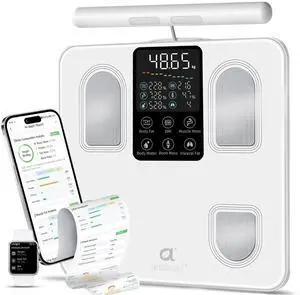 Scale for Body Weight, Smart Scale with BMI, Body Fat, Muscle Mass, 26 Metrics Full Body Composition Analyzer, 8-Electrode High Precision Digital Bathroom Scale, Bluetooth Sync, White