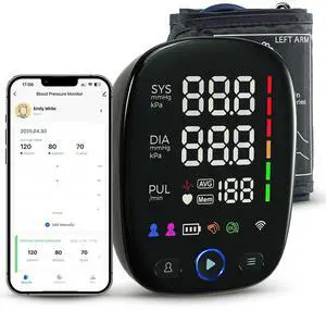 Automatic Upper Arm Blood Pressure Monitor for Home Use  One-Touch, LED Backlit Display, Bluetooth Sync, 8.7"-17.3" Cuff, Dual User 240 Readings, USB-C/Battery (4AA Included)