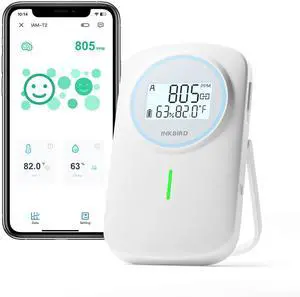 Ndir CO2 Detector Battery Powered Bluetooth | Smart 3 in 1 CO2 Monitor with App | Carbon Dioxide & Temperature & Humidity Air Quality Monitor Indoor | for Home, Office, RV, Grow Tent (IAM-T2)