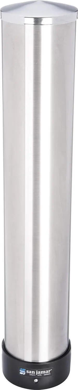 San Jamar Pull-Type Cup Dispenser 12-24 Oz. Cups for Restaurants, Home, and Office, Plastic, 23.5 Inches, Silver