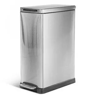 12 Gallon Slim Kitchen Trash Can with Soft Close Lid, Step Pedal, Bag Tuck Band, and Removable Liner, Stainless Steel, Silver