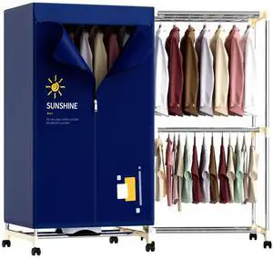 Portable Clothes Dryer, 1000W Drying Machine for Laundry Double Layers Portable Dryer Stainless Steel Mini Dryer for Apartments Home Dorms Travel RVs with Timer and Fabric Cover