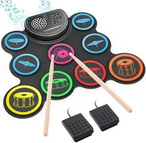 Electronic Drum Set, 9-Drum Practice Pad with Headphone Jack, Roll-up Drum Kit Machine with Built-in Speaker Drum Pedals and Sticks 10 Hours Playtime, Great Christmas Holiday Gifts for Kids Electronic Drum Set, 9-Drum Practice Pad with Headphone Jack, Roll-up Drum Kit Machine with Built-in Speaker Drum Pedals and Sticks 10 Hours Playtime, Great Christmas Holiday Gifts for Kids