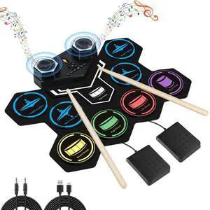 Electronic Drum Set 9 Drum Pad With Headphone Jack,Bigger Roll-up Drum Pad, Built-in Dual Stereo Speakers, Drum Sticks, Foot Pedals 10 Hours Playtime,Ideal Christmas Holiday Gift for Kids Electronic Drum Set 9 Drum Pad With Headphone Jack,Bigger Roll-up Drum Pad, Built-in Dual Stereo Speakers, Drum Sticks, Foot Pedals 10 Hours Playtime,Ideal Christmas Holiday Gift for Kids