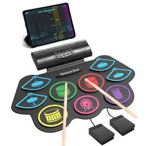 9 Pad Electronic Drum Set, Roll Up Portable Drum Pad Kit with MIDI Bluetooth, Built-in Speaker, Supports Headphone/Bluetooth, Great Christmas & Birthday Gift Gift for Kids and Beginners 9 Pad Electronic Drum Set, Roll Up Portable Drum Pad Kit with MIDI Bluetooth, Built-in Speaker, Supports Headphone/Bluetooth, Great Christmas & Birthday Gift Gift for Kids and Beginners