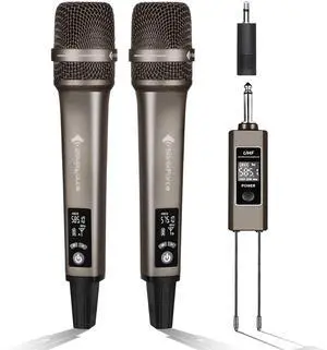 Wireless Microphones, Professional Karaoke Microphone, Dual-Mic UHF System with 260ft Range, All-Metal Portable Microphone for Singing, Speaking, Meetings and Events Wireless Microphones, Professional Karaoke Microphone, Dual-Mic UHF System with 260ft Range, All-Metal Portable Microphone for Singing, Speaking, Meetings and Events