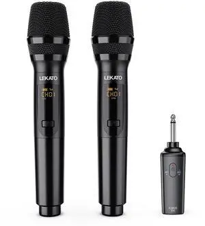 Wireless Microphone, 2.4GHz Rechargeable Dual Handheld Wireless Dynamic Microphone System Set with 1/4" Receiver, Professional Cordless Microphone for Karaoke, Wedding, Party, Speech, Church Wireless Microphone, 2.4GHz Rechargeable Dual Handheld Wireless Dynamic Microphone System Set with 1/4" Receiver, Professional Cordless Microphone for Karaoke, Wedding, Party, Speech, Church