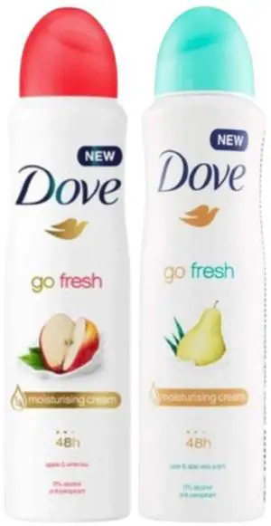 Dove Go Fresh Antiperspirant Deodorant Spray Aloe & Pear, Apple White Tea 150 ml Duo Dove Go Fresh Antiperspirant Deodorant Spray Aloe & Pear, Apple White Tea 150 ml Duo
