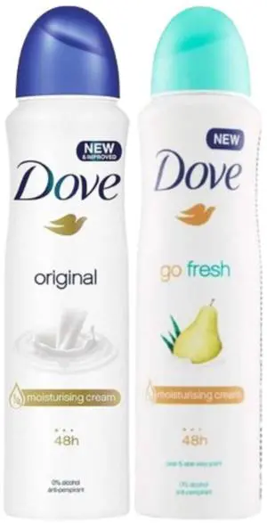 Dove Go Fresh Antiperspirant Deodorant Spray Aloe & Pear, Original 150 ml Duo Dove Go Fresh Antiperspirant Deodorant Spray Aloe & Pear, Original 150 ml Duo