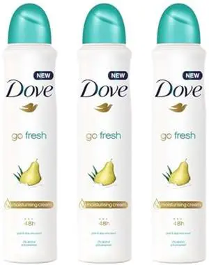 Dove Go Fresh Antiperspirant Deodorant Spray, Pear & Aloe, 150 ml (3-Pack) Dove Go Fresh Antiperspirant Deodorant Spray, Pear & Aloe, 150 ml (3-Pack)