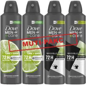 Dove Men+Care Antiperspirant Spray Bundle - 2 Lime & Sage + 2 Invisible Fresh Deodorant 150ml Each Dove Men+Care Antiperspirant Spray Bundle - 2 Lime & Sage + 2 Invisible Fresh Deodorant 150ml Each