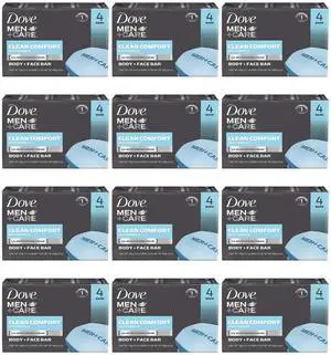 Dove Men+Care Body + Face Bar Soap, Clean Comfort Mild Formula, 3.51 oz, 4 Bars (12-Pack / 4 Count (Pack of 1)) Dove Men+Care Body + Face Bar Soap, Clean Comfort Mild Formula, 3.51 oz, 4 Bars (12-Pack / 4 Count (Pack of 1))