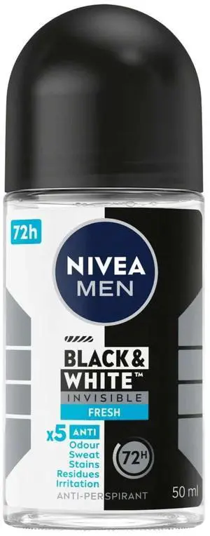 Nivea Men Black & White Invisible Fresh Roll-On Antiperspirant Deodorant, 50 ml (1-Pack) Nivea Men Black & White Invisible Fresh Roll-On Antiperspirant Deodorant, 50 ml (1-Pack)