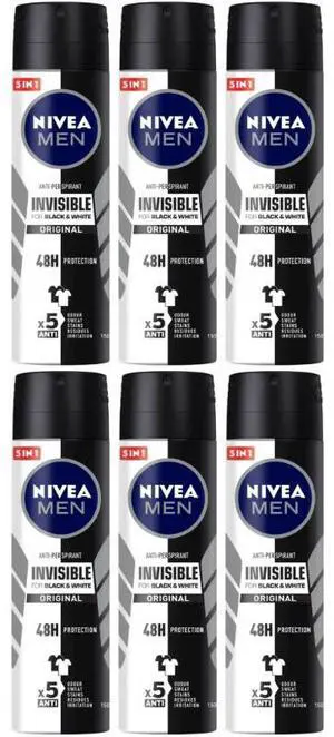 Nivea Men Invisible Black & White Spray 150 ml (6-Pack) Nivea Men Invisible Black & White Spray 150 ml (6-Pack)