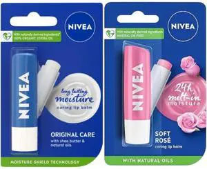 Nivea Soft Rose & Original Care Lip Balm Duo 5 ml Nivea Soft Rose & Original Care Lip Balm Duo 5 ml