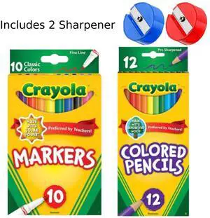 Crayola 10 Fine Line Markers & 12 Colored Pencils Set with 2 Sharpeners Crayola 10 Fine Line Markers & 12 Colored Pencils Set with 2 Sharpeners