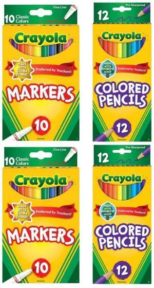 Crayola 2 Pack 10 Fine Line Markers & 2 Pack 12 Colored Pencils Set Crayola 2 Pack 10 Fine Line Markers & 2 Pack 12 Colored Pencils Set
