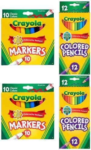 Crayola 2-Pack 10 Broad Line Markers & 2-Pack 12 Colored Pencils Set Crayola 2-Pack 10 Broad Line Markers & 2-Pack 12 Colored Pencils Set