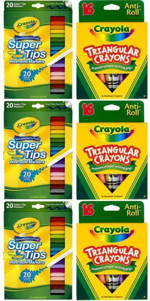 Crayola Art Supply Bundle 3x Super Tips Washable Markers 20 Count & 3x Triangular Crayons 16 Count Crayola Art Supply Bundle 3x Super Tips Washable Markers 20 Count & 3x Triangular Crayons 16 Count