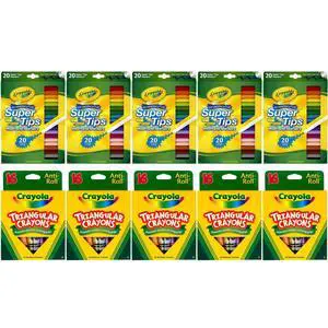 Crayola Art Supply Bundle 5 Pack Super Tips Washable Markers 20 Count & 5 Pack Triangular Crayons 16 Count Crayola Art Supply Bundle 5 Pack Super Tips Washable Markers 20 Count & 5 Pack Triangular Crayons 16 Count